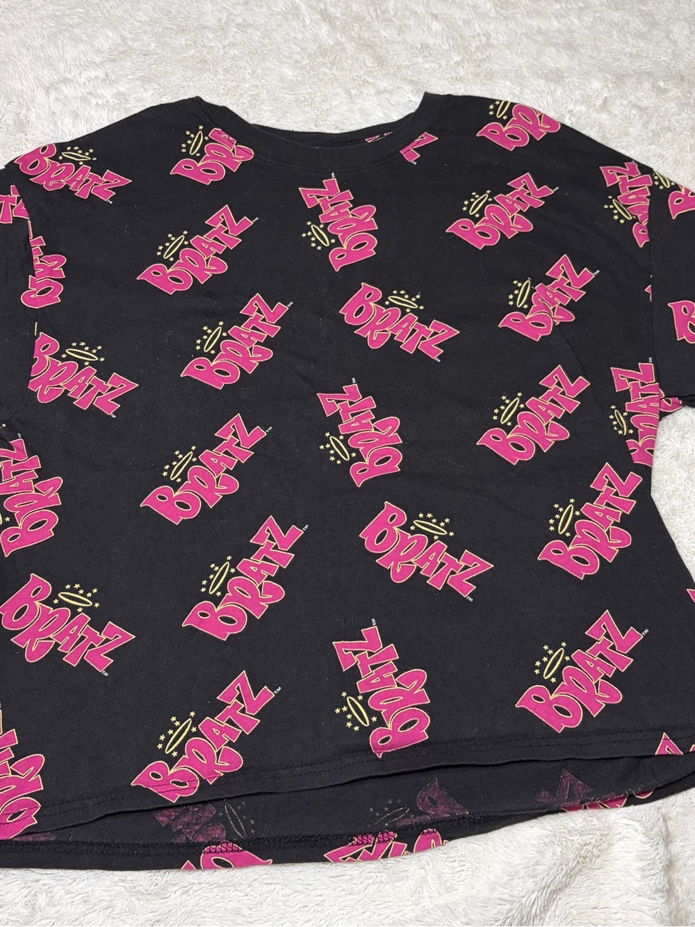 Bratz 2023 Logo Womans Crop Top T Shirt Large Black Pink Y2K